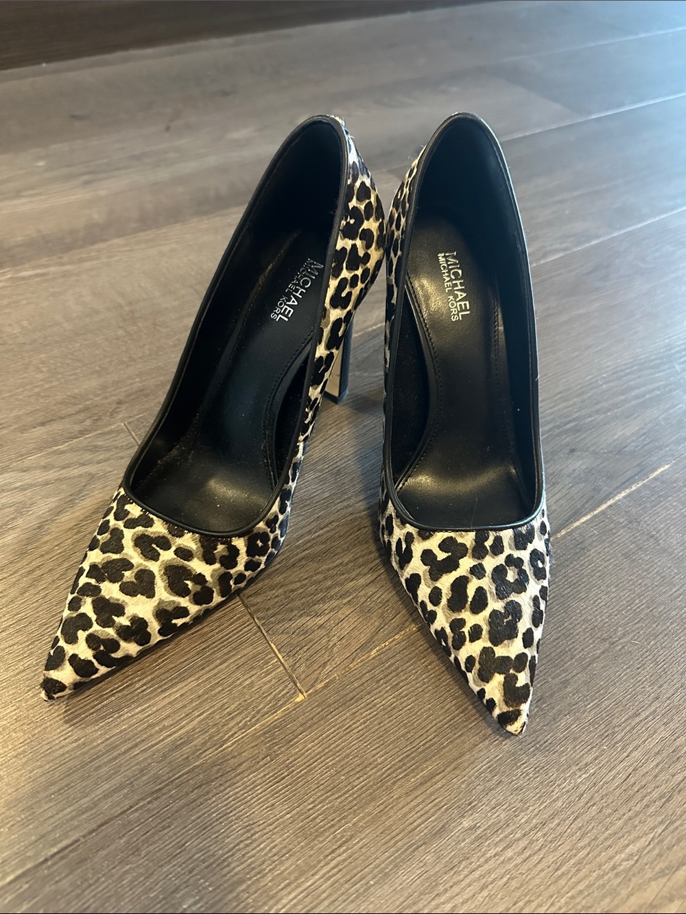 Michael Kors Leopard Print Pointed Toe Heels - Black & Beige